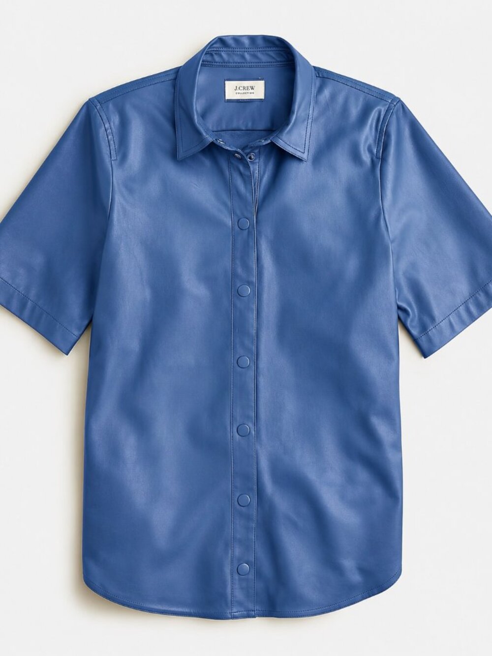 J. Crew Slim-fit Short-Sleeve Faux-Leather Shirt Midnight Navy 10 #A3108 - Picture 2 of 9